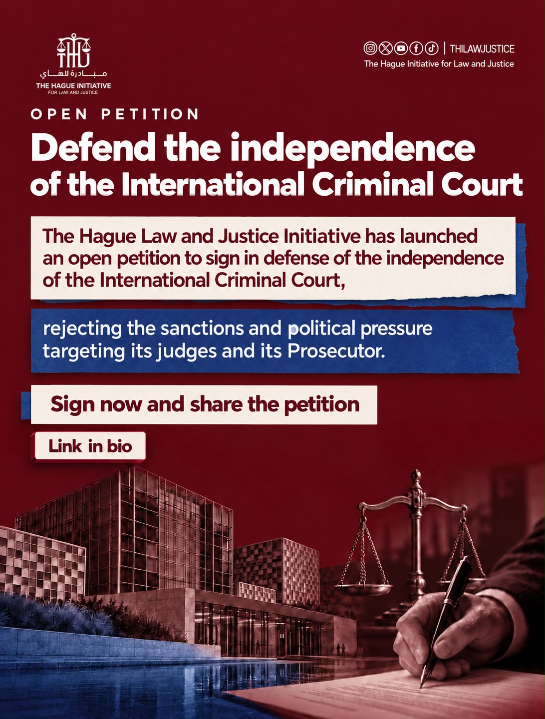 The Hague Initiative for Law and Justice Calls for Signatures on an International Petition in Support of the International Criminal Court and Against U.S. Sanctions